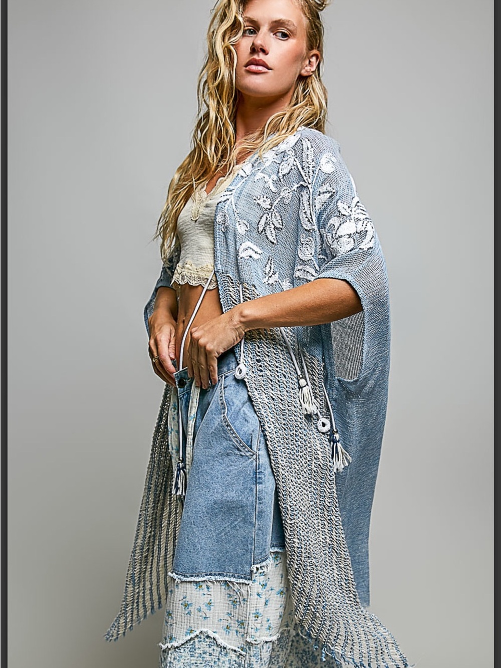 POL Tasseled Embroidered Fringe Kimono - Picture 5 of 7